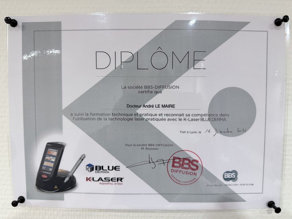 Diplôme K-Laser BLUE DERMA