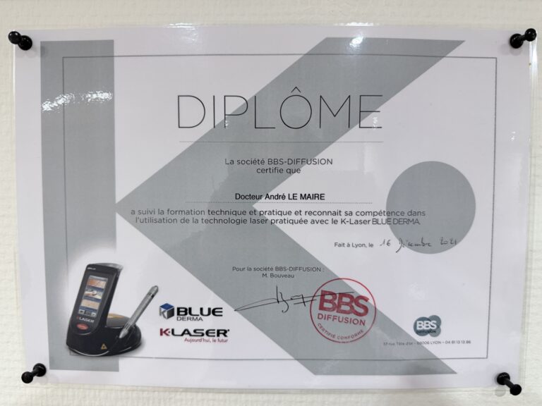 Diplôme K-Laser BLUE DERMA